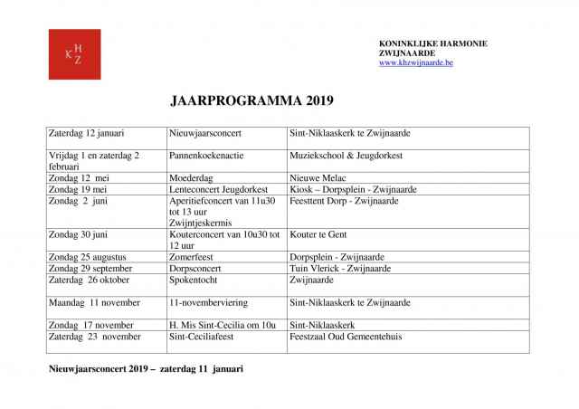 Jaarprogramma 2019