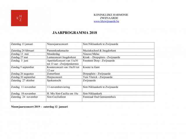 Jaarprogramma 2018 (update)