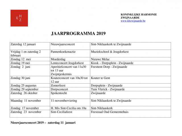 Jaarprogramma 2019