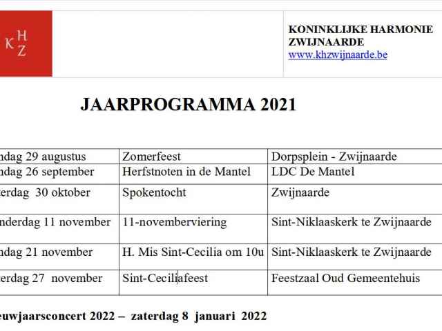 Voorlopig Jaarprogramma 2021